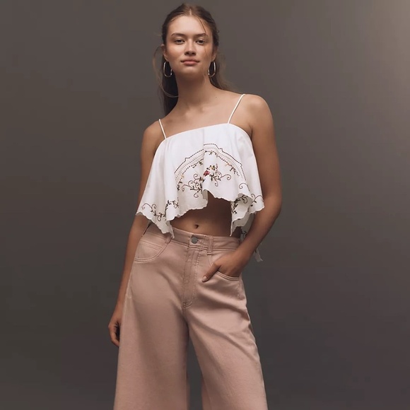 Anthropologie Pilcro The Adi Linen Blend Crop Mid-Rise Flare Pants - Picture 2 of 4